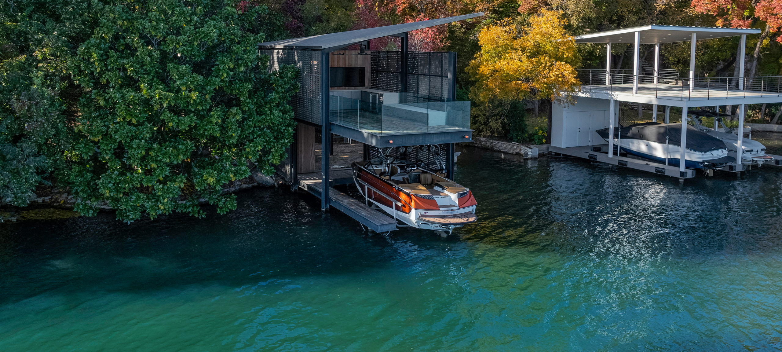boats docked on lake